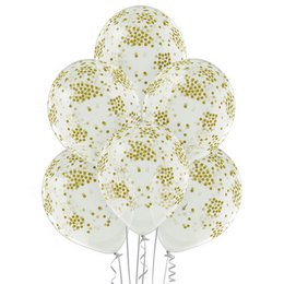 Arany Konfetti Pöttyös Átlátszó lufi (28 cm, latex)