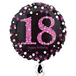18. Happy Birthday Rózsaszín lufi (46 cm, fólia)