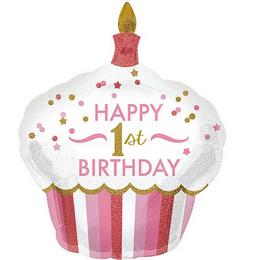 1st Birthday Cupcake Girl lufi (91 cm, fólia)