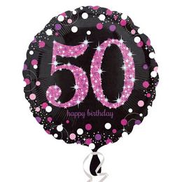 50. Happy Birthday Rózsaszín lufi (46 cm, fólia)