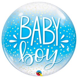 Baby Boy Pöttyös Kék lufi (56 cm bubble, fólia)