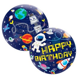 Birthday Outer Space - Űrhajós lufi (56 cm bubble, fólia)