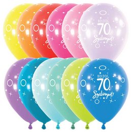Boldog 70. Szülinapot szines lufi (28 cm, latex)