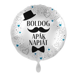 Boldog Apák Napját Bajusz Mintás Lufi (43 cm, fólia)