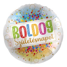 Boldog Születésnapot Színes Konfetti Mintás Lufi (43 cm, fólia)
