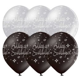Boldog Szülinapot Ezüst/Fekete Léggömb (28 cm, latex)