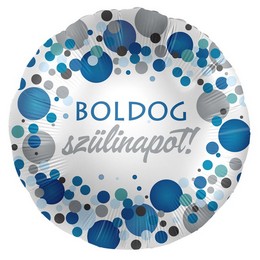 Boldog Szülinapot Kék Konfettis Lufi (43 cm, fólia)