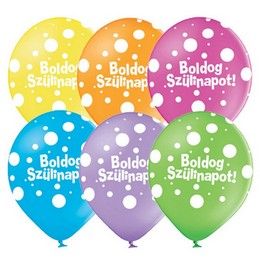 Boldog Szülinapot Pöttyös lufi (28 cm, latex)