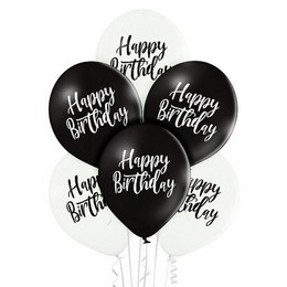 Happy Birthday Black - White Szülinapi Lufi (28 cm, latex)