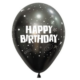 Happy Birthday Galaxy Silk Midnight Grey Szülinapi Lufi (30 cm, latex)