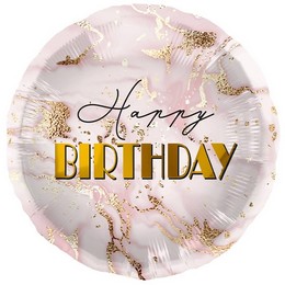 Happy Birthday Marble Pink Szülinapi Lufi (46 cm, fólia)