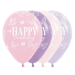 Happy Birthday Pillangó Mintás Lufi (30 cm, latex)