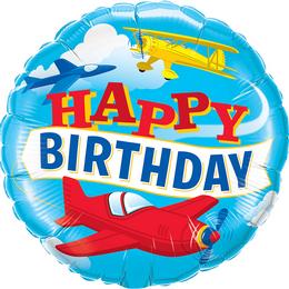 Happy Birthday Repülőgép mintás lufi (46 cm, fólia)