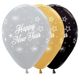 Happy New Year Feliratú Mintás lufi (28 cm, latex)