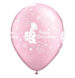 Keresztelőre Happy Christening pink lufi (28 cm, latex)