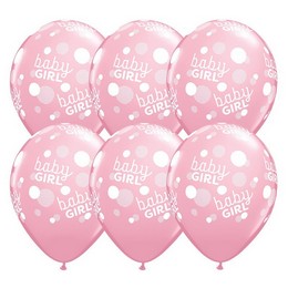 Babaszületésre Baby Girl - Rózsaszín Pöttyös lufi (28 cm, latex)