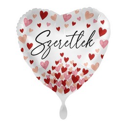 Szeretlek Feliratú Szivecskés Szív Lufi (43 cm, fólia)