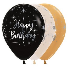 Szülinapi - Happy Birthday metál - vegyes lufi (30 cm, latex)